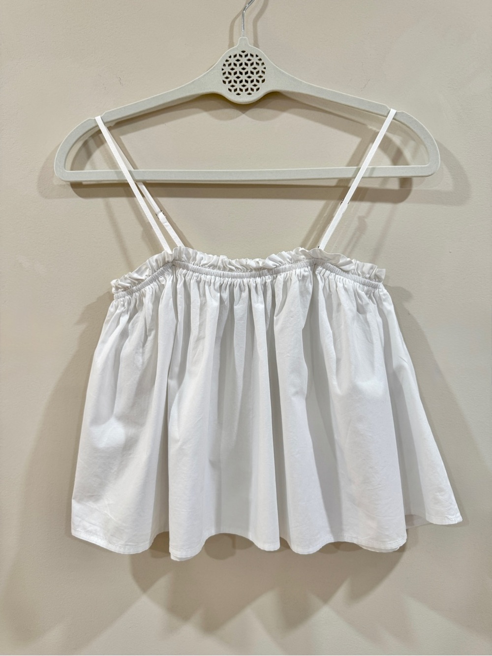White Cotton Swing Crop Top  Ruffle Trim Size S Cottagecore Coquette